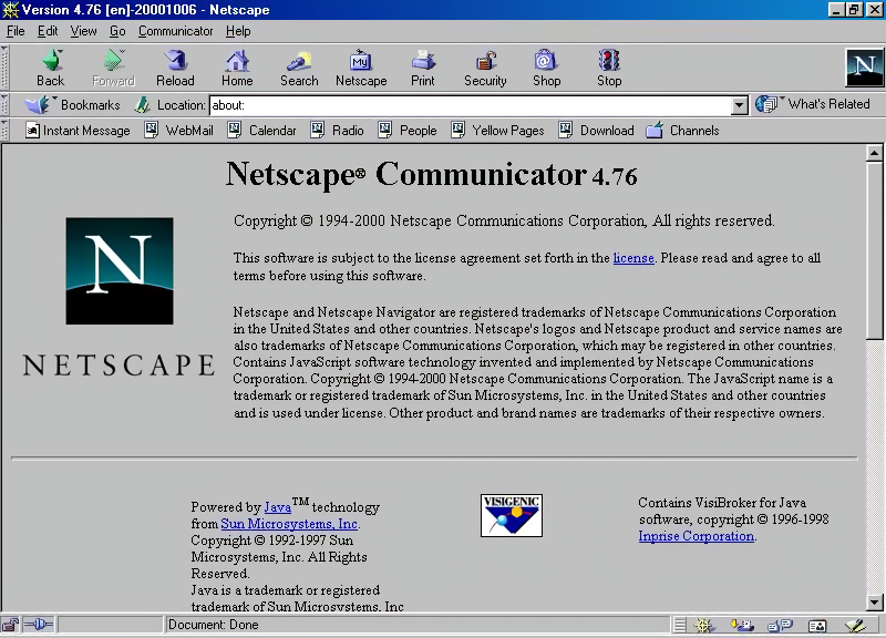 Netscape Communicator 4.76 for Windows About Screen (2000)